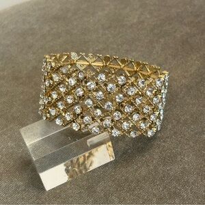 Gold tone Crystal rhinestone embellished stretchy thick bracelet